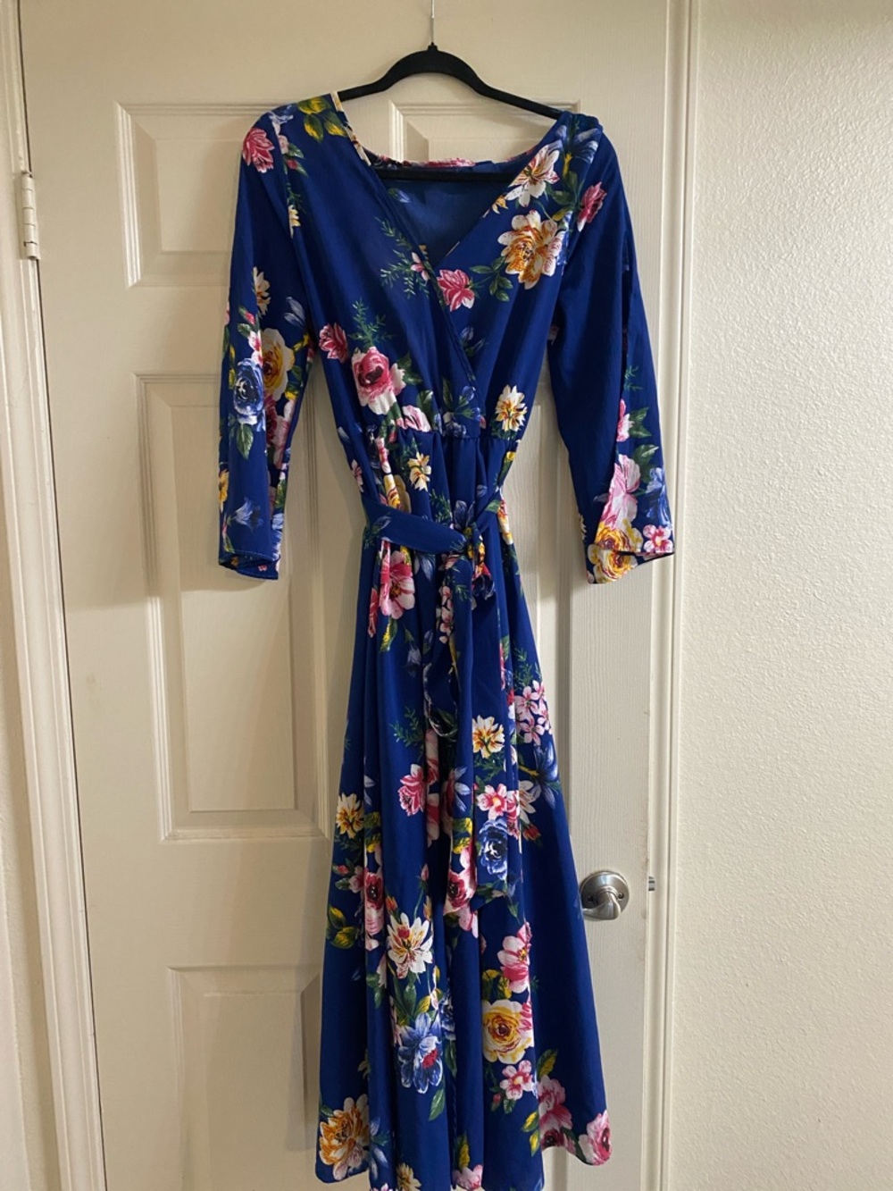 SHEIN Royal Blue Floral Wrap Maxi Dress with Belt